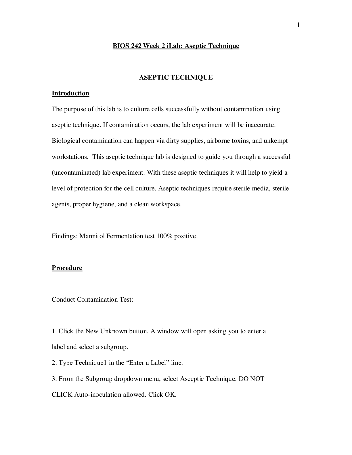 Preview image for BIOS 242 Week 2 iLab: Aseptic Technique